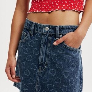 Cotton On Blue Denim Skirt with Heart Pattern